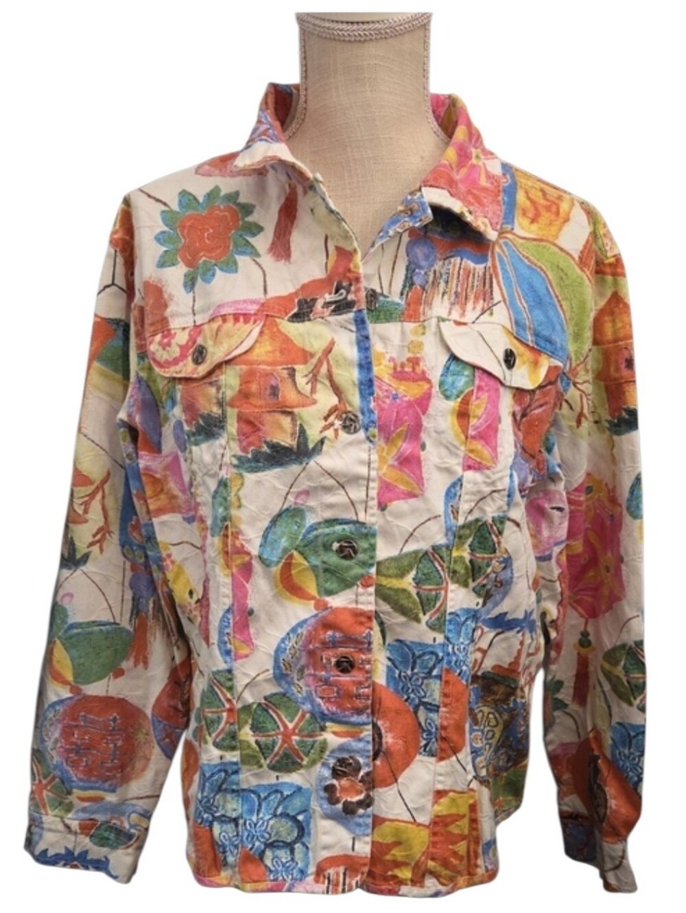 Chico's Multicolor Abstract Print Button-Up Jacket - Picture 1 of 4